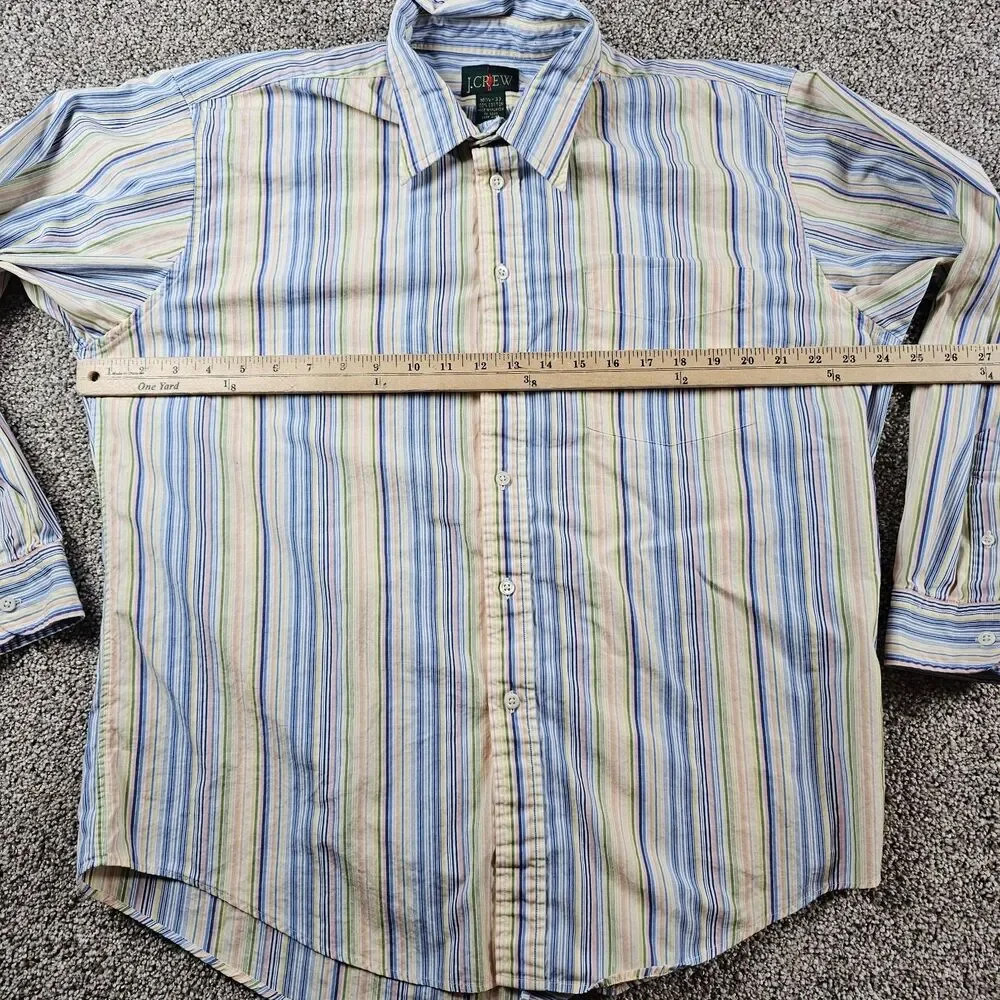 Vintage J Crew Shirt Mens 16.5 33 Blue Yellow Striped Oarsman Long Sleeve Button